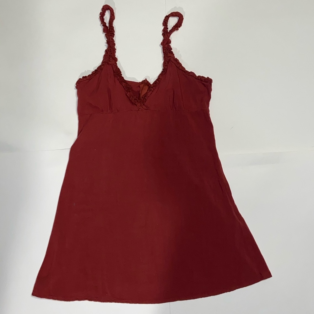 Maroon mini dress with bunched straps